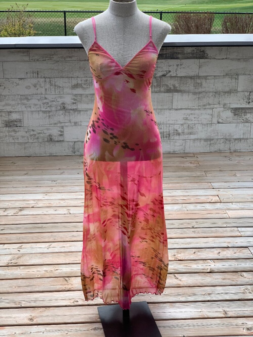 Vintage Y2K Silk & Satin Maxi Slip Dress Pink Sheer Babydoll Stretch Boho Chic